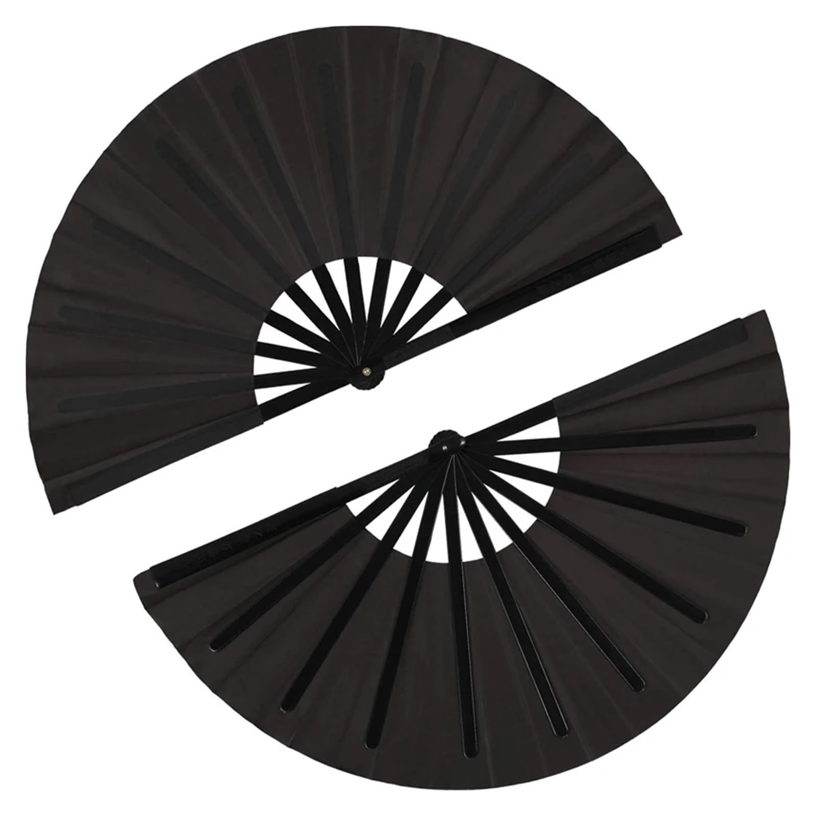 Sqqcreato Black Chinese Tai Ji Kungfu Fan 2 Pieces Large Folding Fan Nylon Cloth Handheld Kung Fu Tai Chi Decoration Fold Hand