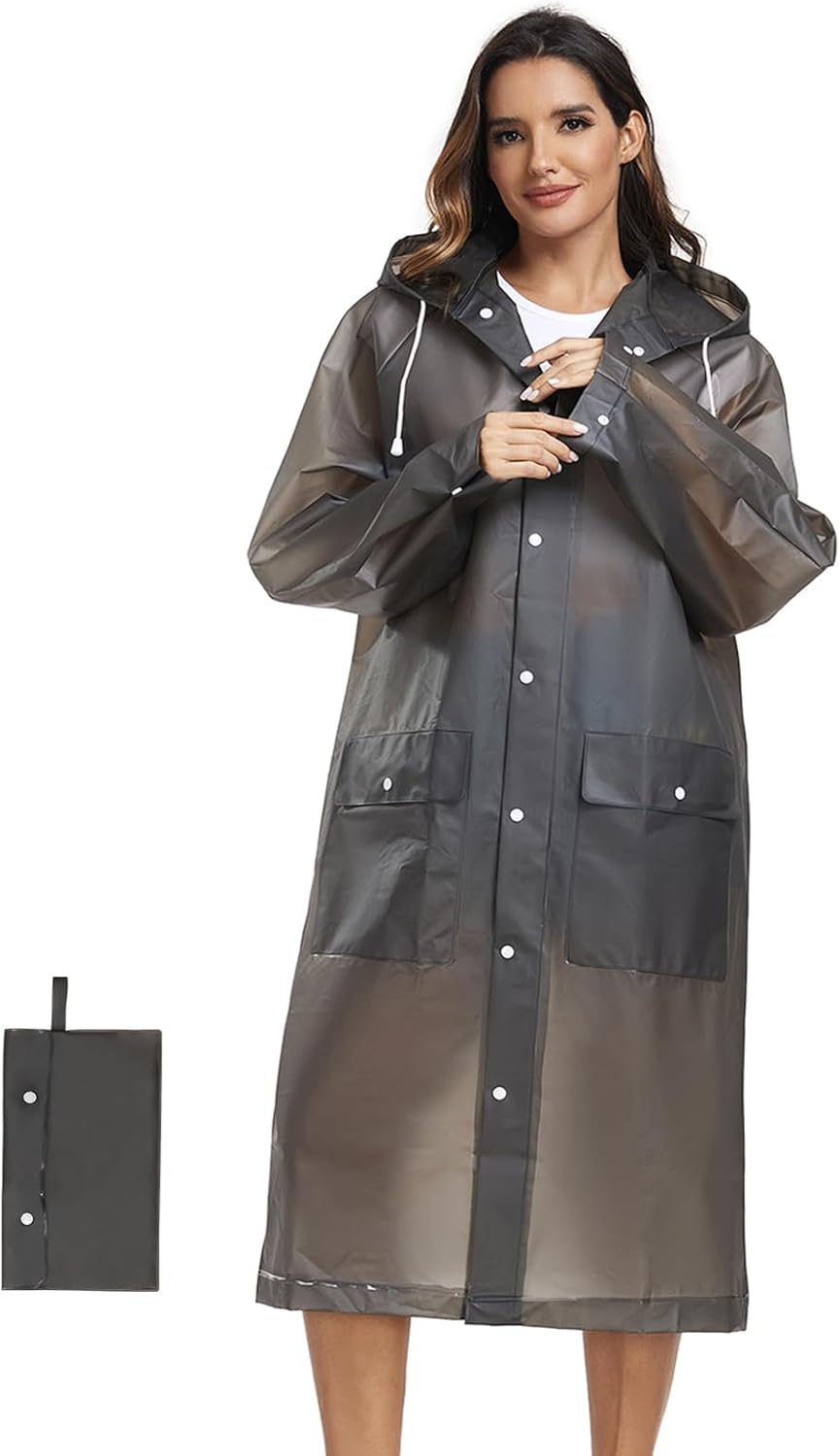 SaphiRose Reusable Adult Rain Ponchos for Women and Men with Drawstring Hood