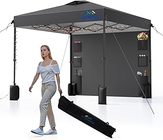 12X12 Pop Up Canopy Tent,Removable Pockets Sidewall for Extra Storage,Easy Up Canopy,Heavy Duty One Person Set Up Event Tent,Grey