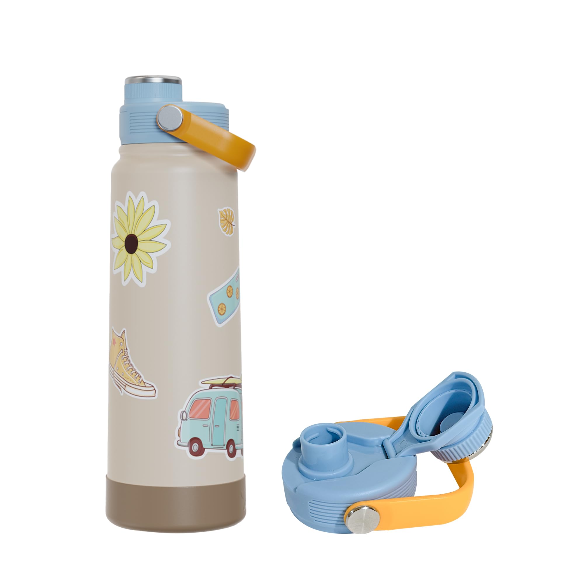 Rabitat Hyde Vacuum Insulated Stainless Steel Water Bottle 1000 ml | Double Wall Vacuum Insulation | 18/8 Food Grade Steel | Leak Proof | Wide Mouth | Ring Handle | BPA Free | Happy Trails