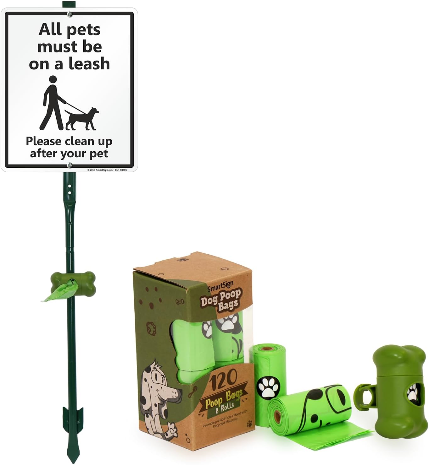 SmartSign 12 x 10 inch “All Pets Must Be On A Leash - Please Clean Up After Your Pet” Yard Sign with 3 foot Stake, 40 mil Laminated Rustproof Aluminum, Black and White, Set of 1