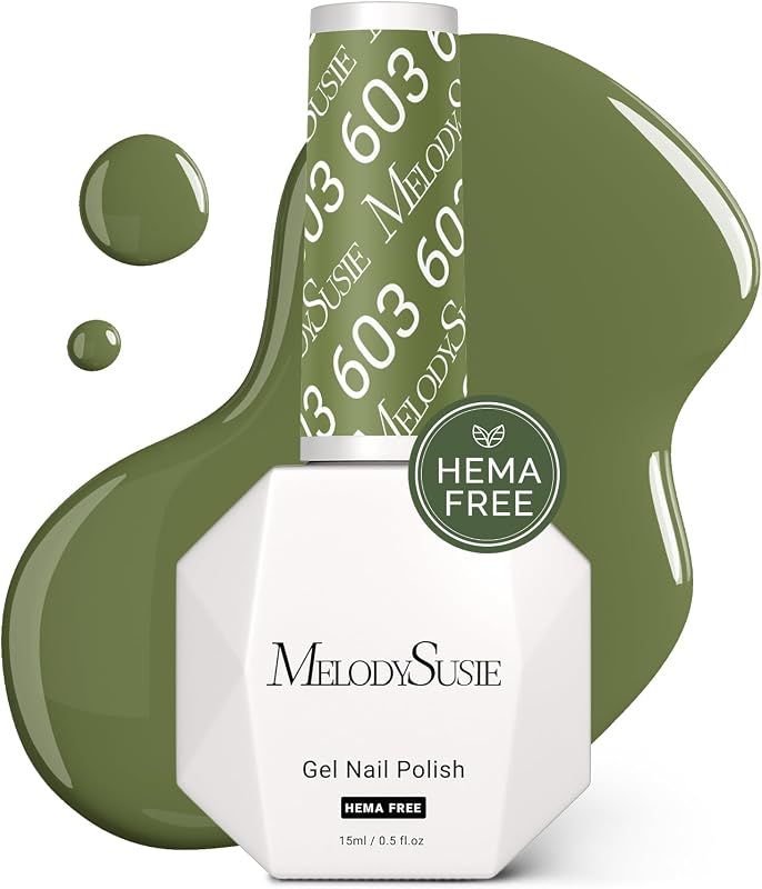 MelodySusie Esmalte de uñas en gel sin hema, 0.5 onzas líquidas de esmalte de gel verde oliva grueso, no tóxico, de larga duración, esmalte de uñas UV, manicura, diseño de uñas, salón de bricolaje, arte de uñas en casa 603