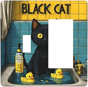 Decorative Outlet Covers Novelty Black Cat Funny Duck Bath 2 Gang 1 Gang Wall Plate Cover Single Toggle Rocker Combo Light Switch Cover Plate Face Plate for Home Decor