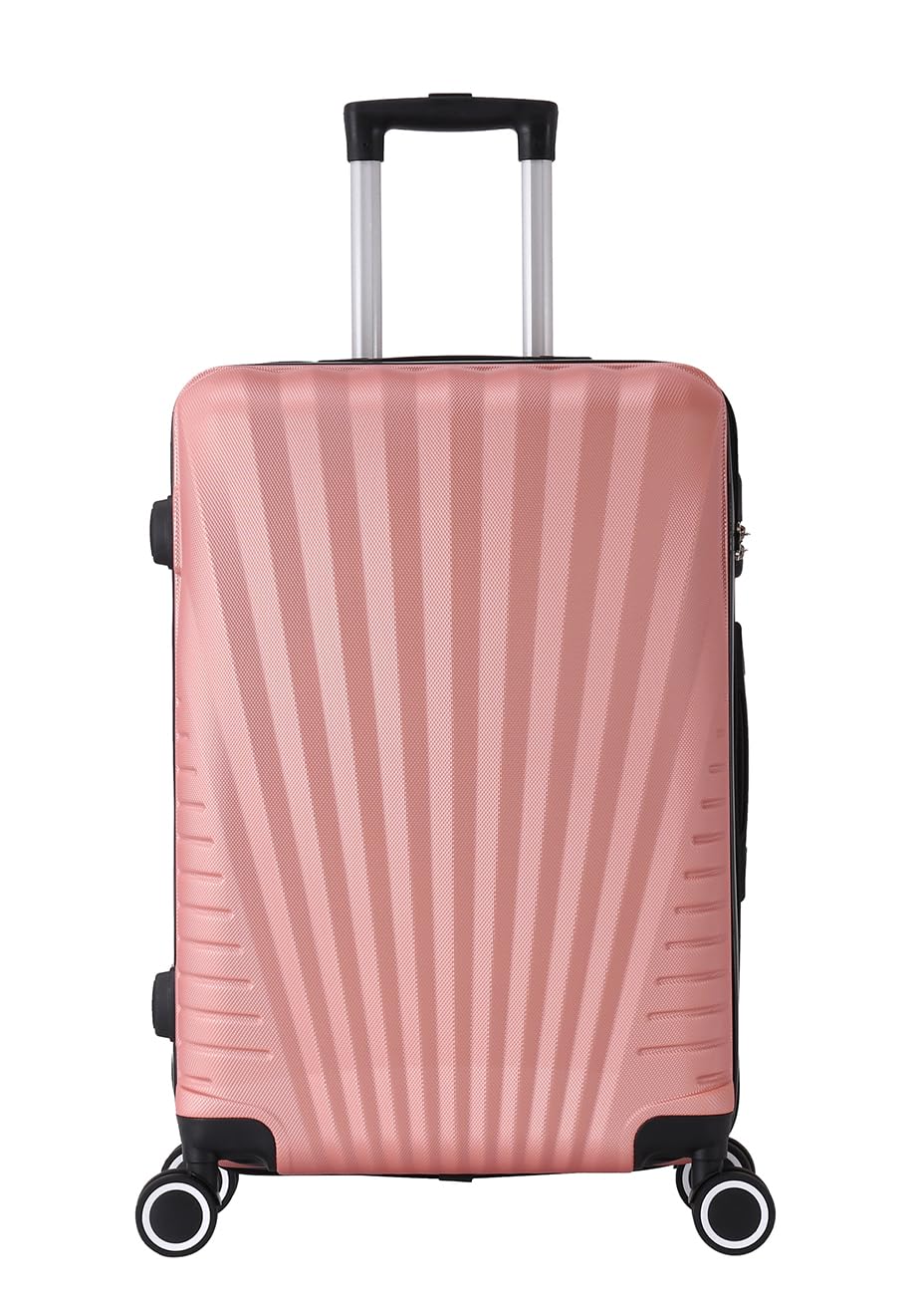 Valise Grande Taille Rigide 75cm – Soute Avion – Bagage XL léger ABS – 4 Roues pivotantes 360° – Fermeture zippée – Poignée télescopique – Rose Gold – Collection Elegance - TROLLEY ADC