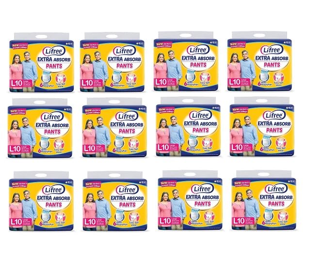 Lifree Extra Absorb Adult Diaper Pants Unisex, Large (L), 10 Pieces, Waist size (75-105 cm 30-41 Inches) (Pack of 12) (B0CVKZMH5T) Amazon Price History, Amazon Price Tracker