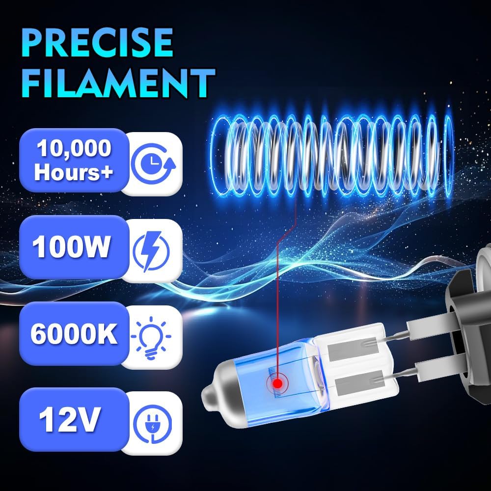 Halogen Headlight Bulbs For Nissan Titan 2004-2015, 9005/H10/HB3 High Beam + 9006/HB4 Low Beam + 880/881/H27 Fog Lights Halogen Light Bulb, 100W 6000K White, 300% Brighter, Pack of 6