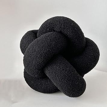 Knotted Ball Pillow - 11.8 Inch Soft Teddy Boucle Knot Throw Pillows Decorative Round Pillow Cushion for Couch Bed Sofa Room Black