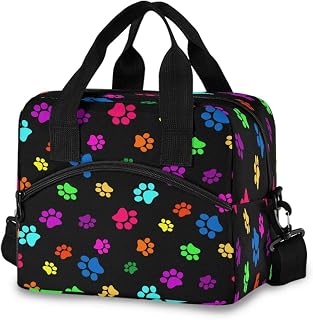 Lunch Bag Colorful Dog Cat Paw Print Lunchbox Organizer Insulated Waterproof Men Women Tote Cooler Handbag Adjustable Shoulder Strap for kids Girls Boys School Office Picnic