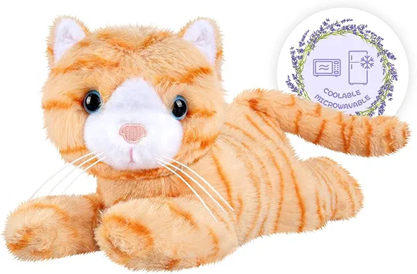 SuzziPals Heatable & Coolable Orange Cat Stuffed Animals, Cute Microwavable Heating Pad Plushies for Soothing & Relaxation, Stuffed Cat Plush Toys, Orange Cat Plushie Toys Gifts