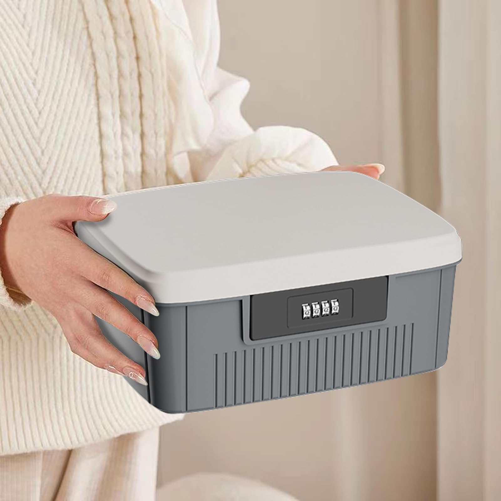 TWSOUL Coffre-fort avec code numérique, boîte de sécurité extérieure, coffre-fort à deux couches, boîte refermable, serrure à combinaison, boîte portative de médecine (gris)