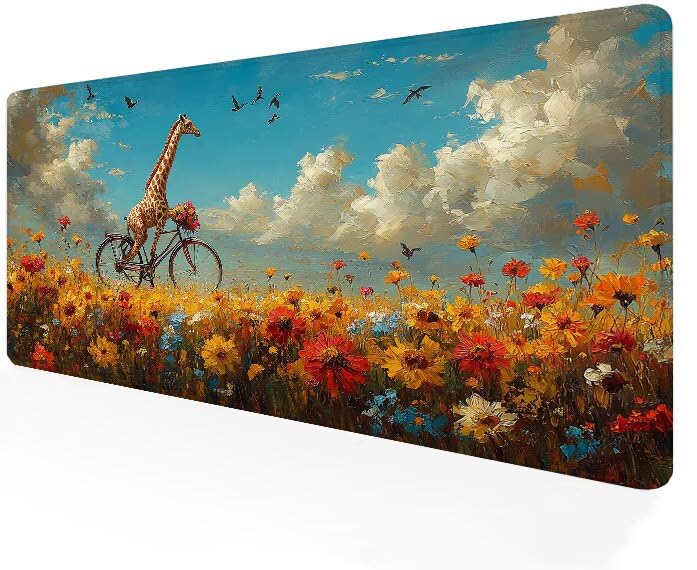 Tapis souris XXL girafe imperméable pour éviter les glissades de clavier
