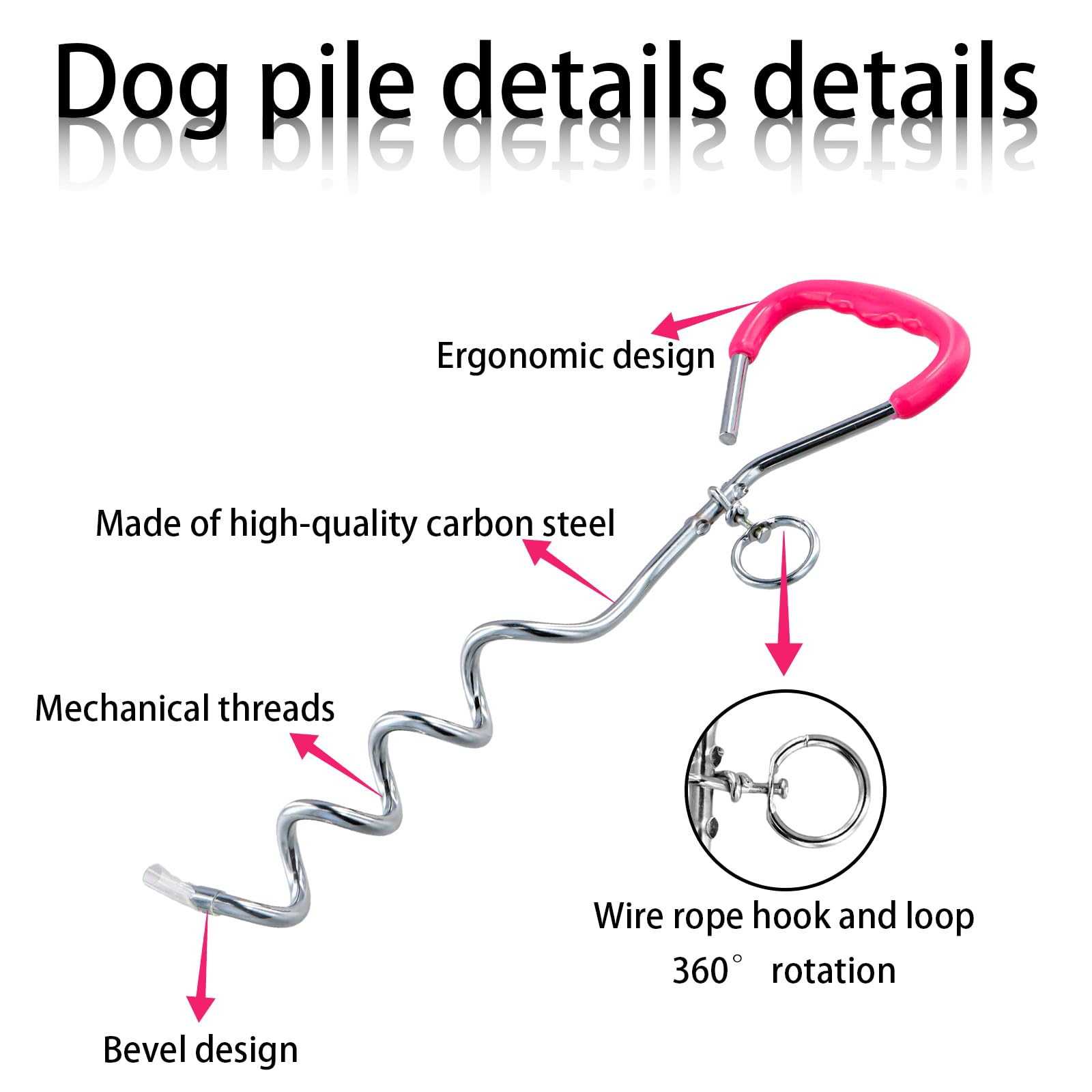 3 m Laisse pour Chien avec 42 cm Ancrage au Sol, 6 mm Câble d'attache Chiens Petite Medium Grande avec Crochet Pivotant, Jusqu'à 250 kg, PVC Coated, Anti-Morsure, Chaîne Chien Extérieur (3m Rose)