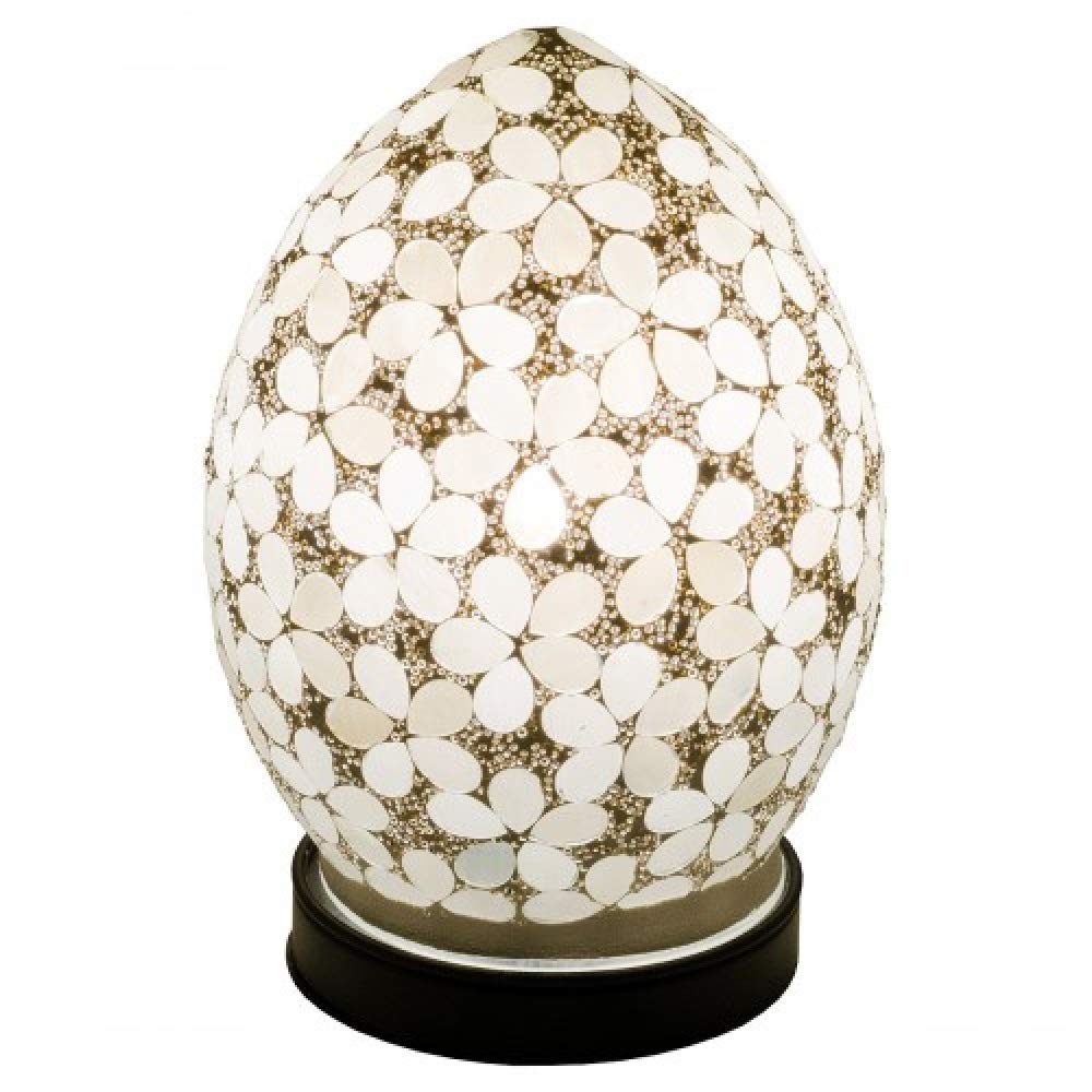Britalia Opaque White Flower Mosaic Glass Vintage Egg Table Lamp 20cm | Black Base | 1 x SES E14 Bulb Required (Not Included) | Study - Bedroom - Lounge | Desk Light