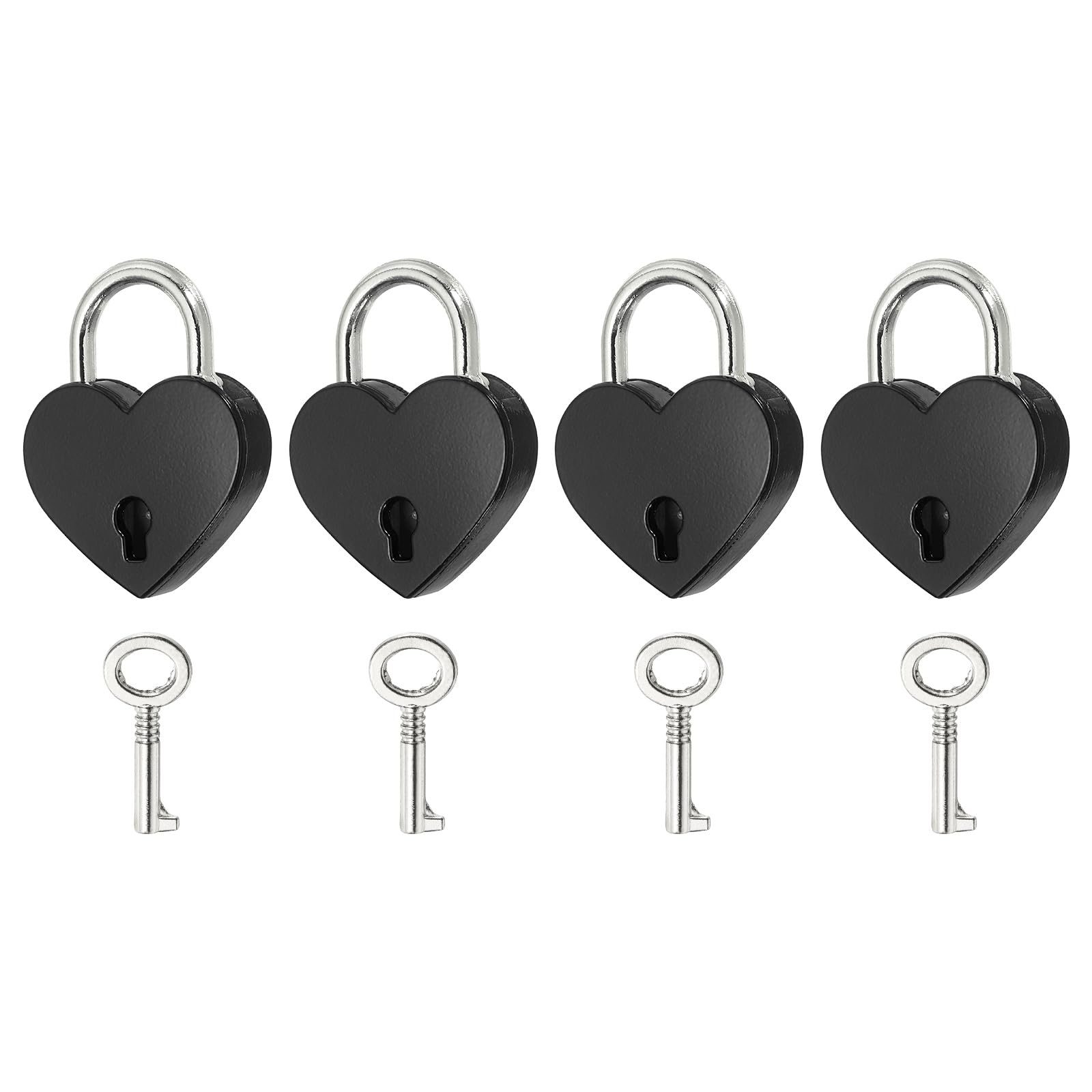PATIKIL Mini Heart Lock with Key, (30 x 39 mm, Black) (4 Pcs), Heart Shaped Padlock Metal Love Locks, Suit for - Lover Bridge/Anniversary/Diary Book/Handbag/Jewelry Box — image 1