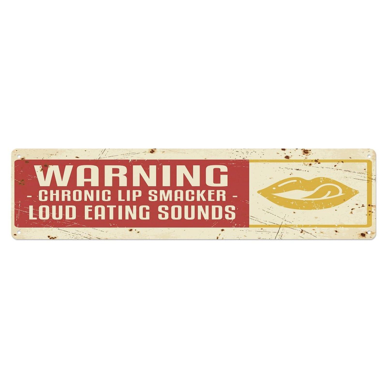 Olhnbad 4X16inch(10X40cm) Vintage Funny Warning Chronic Lip Smacker Warning Metal Tin Sign