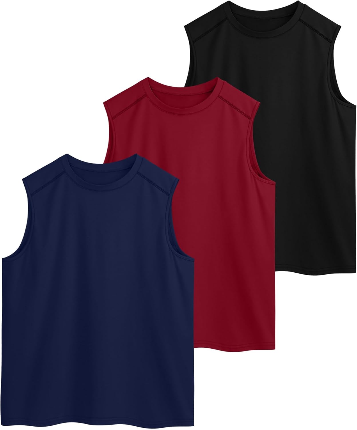 3 Pack Men's Big and Tall Tank Tops, Crewneck Sleeveless Tee Shirts Workout Swim Running Gym Muscle Shirts - Image 4