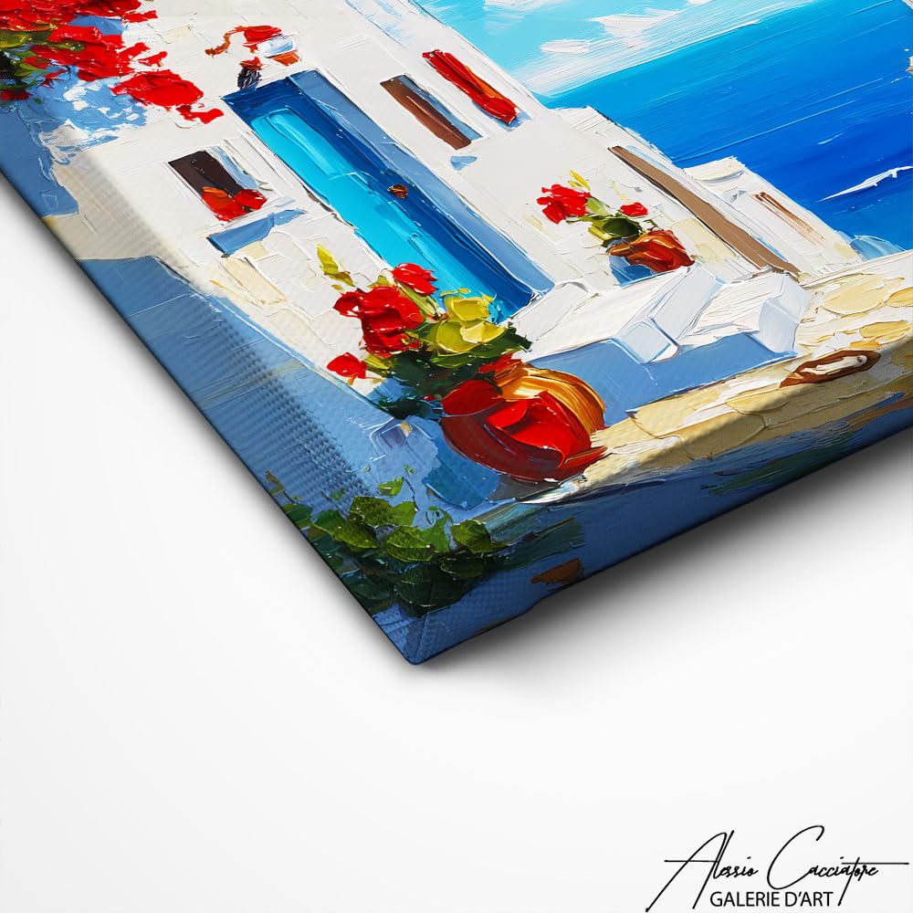 Alessio Cacciatore Quadro Grecia - Cornice decorativa da parete paesaggio mare - Stampa su tela mediterranea - Quadro nautico - Poster decorazione da parete Ocean - tela moderna design soggiorno (40 x