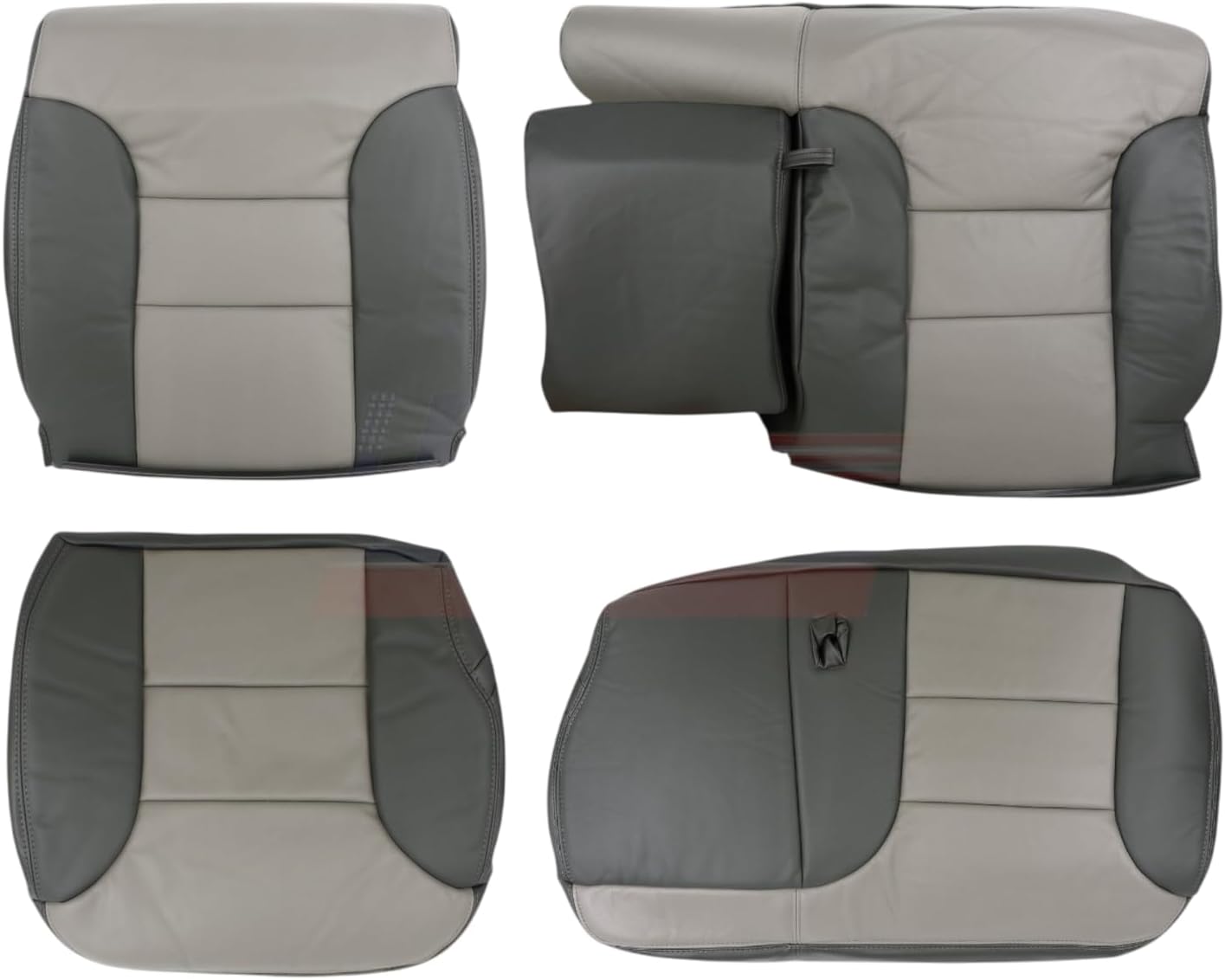 US Auto Seat Cover 1999-2000 fits Chevy Tahoe-Silverado Genuine Leather Rear Bench Covers 2Tone Gray