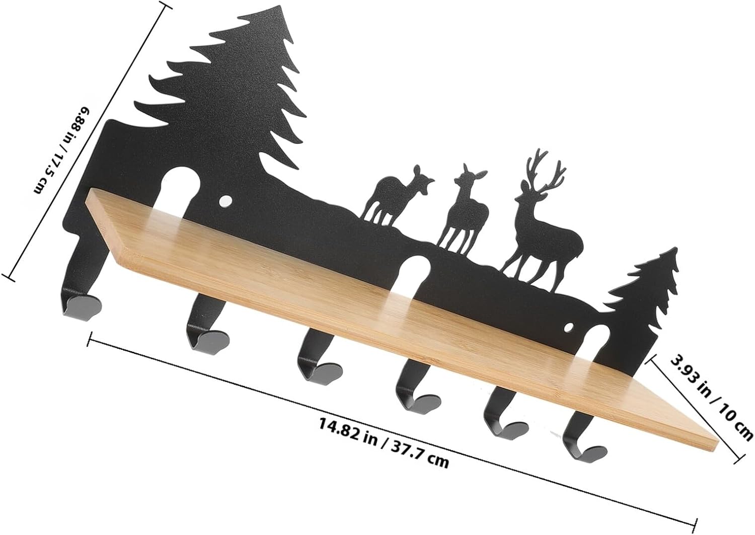 Mipcase Black Metal Elk Silhouette Wall Key Holder with 6 Hooks, Small Modern Wall Hanging Rack for Entryway Storage and Household Organization