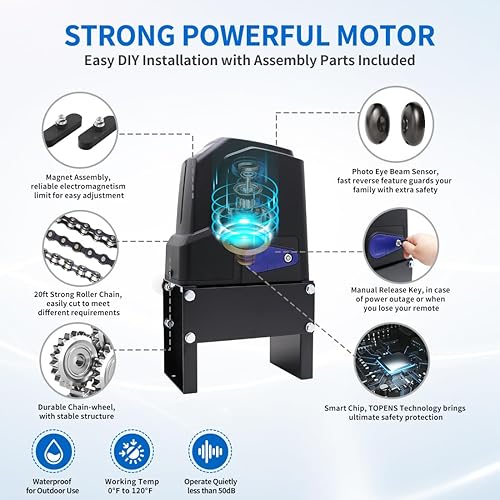 Miniatura 5 de TOPENS CF800 - Abridor de puerta deslizante rápido con transmisión por cadena, motor de puerta automática para puerta deslizante de entrada pesada