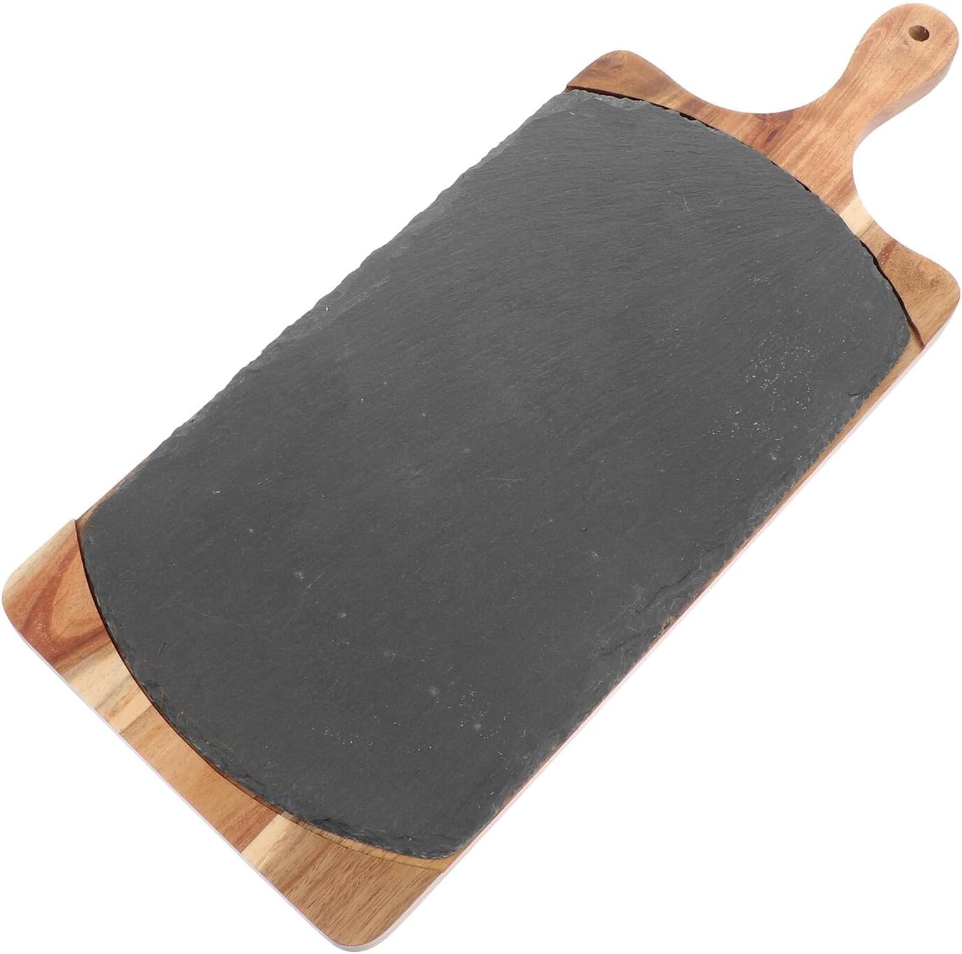 Zerodeko Japanese Style Solid Wood Rock Platter Serving Plate with Oval Stone Surface, Household Steak Tray and Food Storage Plate for Pizza, Sushi, Dessert, and Bread Presentation