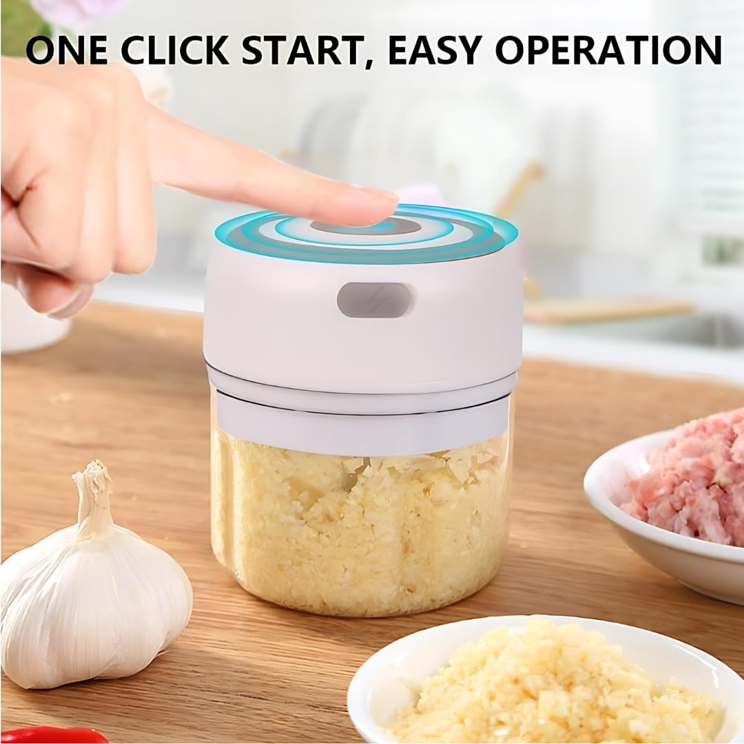 Pink - Mini procesador eléctrico de alimentos y picador de ajo, 250 ml, carga USB, 3 cuchillas, perfecto para picar verduras, pimienta, cebolla, ajo, jengibre, especias, carne, alimentos para bebés y