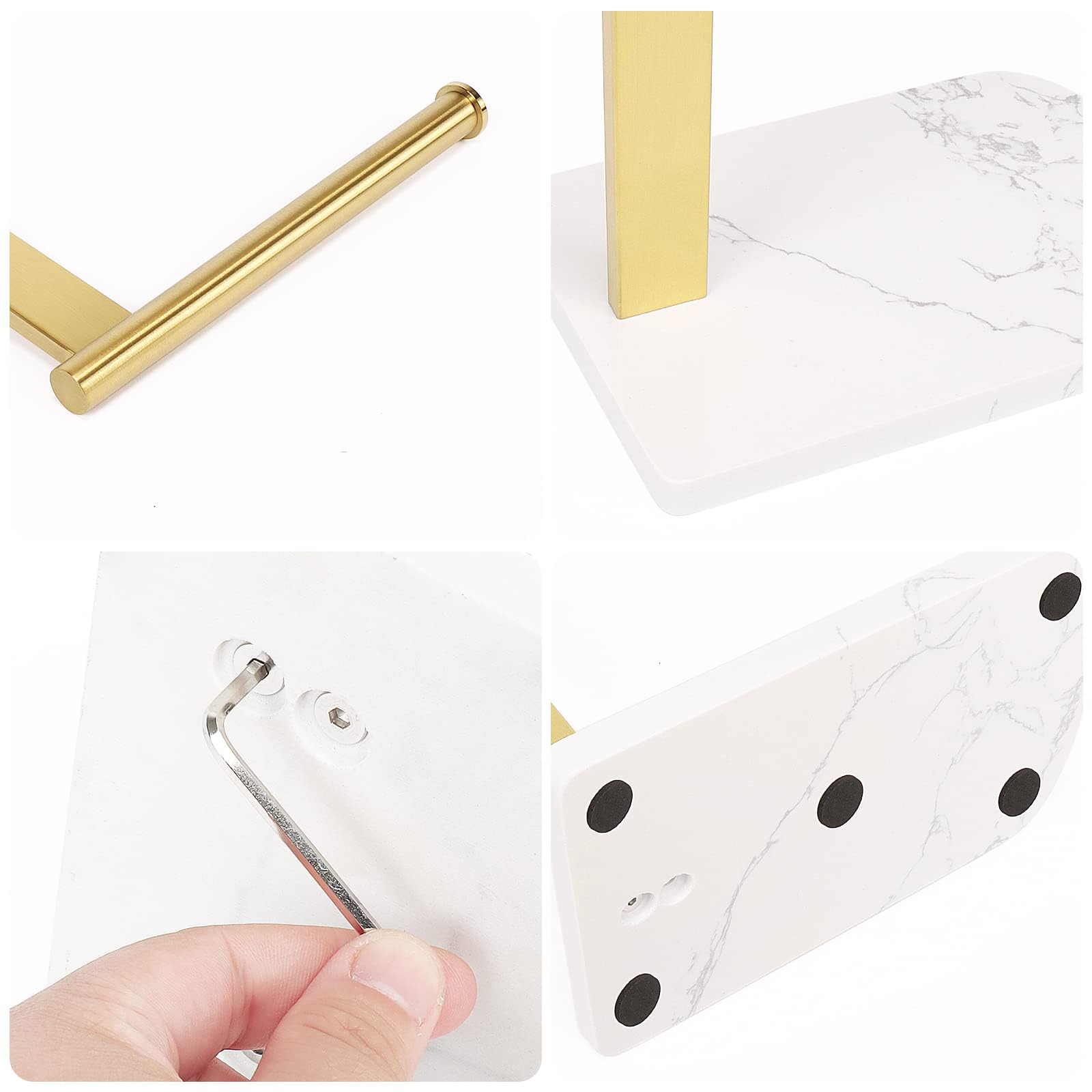 NearMoon Toallero de Mano con Base de mármol equilibrada, Soporte de Acero Inoxidable 304 en Forma de L, toallero de pie con aro para baño, Cocina o encimera (Barra Simple, Dorado Cepillado)