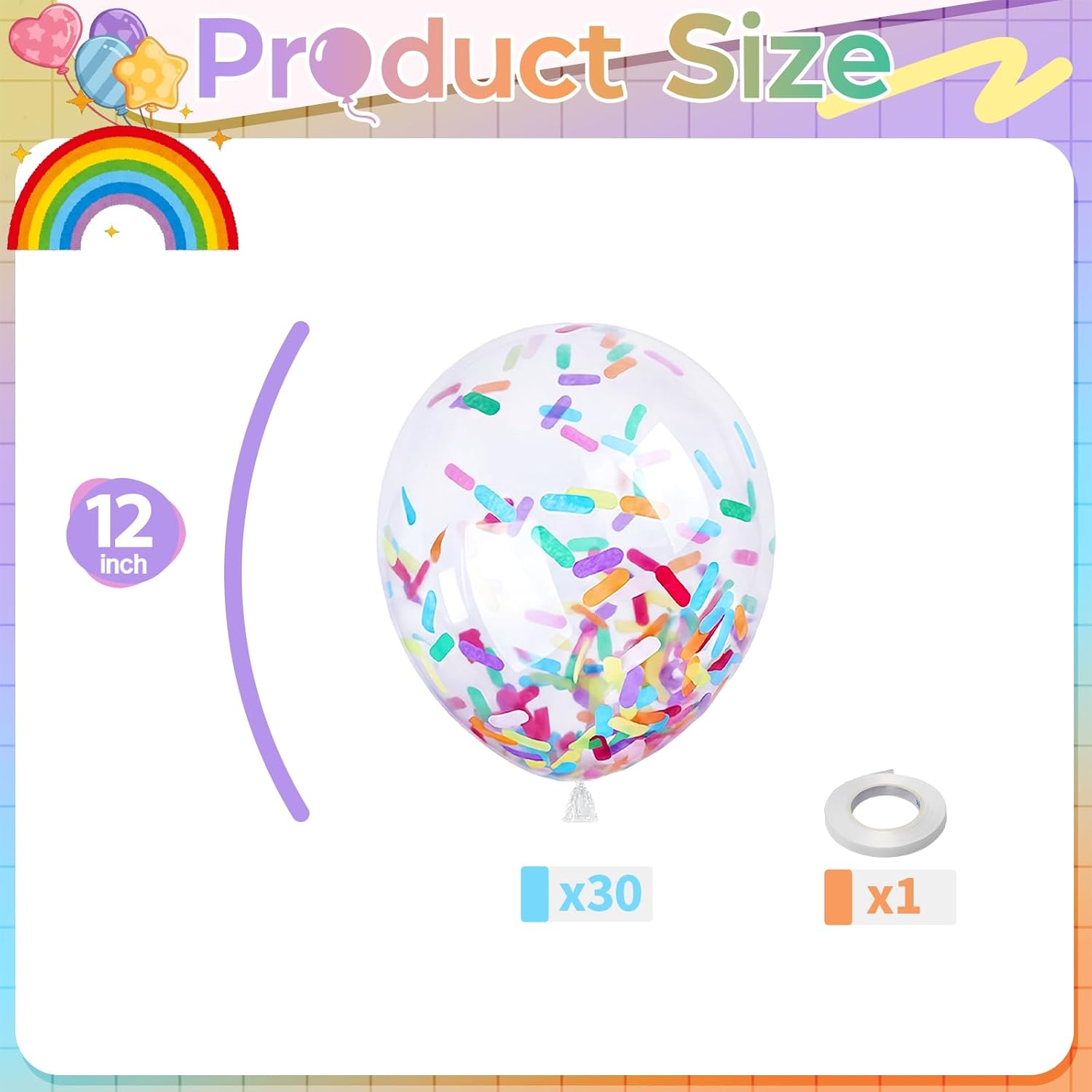 Rainbow Confetti Balloons, 12 Inch Multicolor Candyland Ice Cream Sprinkle Colorful Long Confetti Glitter Latex Balloons for Men Women Birthday Party Wedding Baby Bridal Shower Graduation Decorations image 2