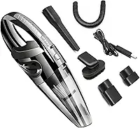 Aspirador de Pó Portátil Sem Fio, 120W Alta Potência com Sucção Poderosa, Uso Seco/Úmido, Recarregável, para Carros e Casa, Filtro Lavável, Inclui 6 Acessórios, Preto