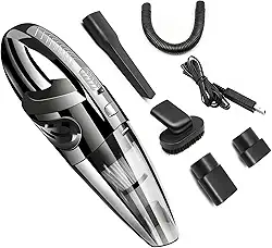 Aspirador de Pó Portátil Sem Fio, 120W Alta Potência com Sucção Poderosa, Uso Seco/Úmido, Recarregável, para Carros e Casa, Filtro Lavável, Inclui 6 Acessórios, Preto