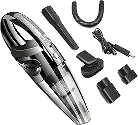 Aspirador de Pó Portátil Sem Fio, 120W Alta Potência com Sucção Poderosa, Uso Seco/Úmido, Recarregável, para Carros e Casa, Filtro Lavável, Inclui 6 Acessórios, Preto