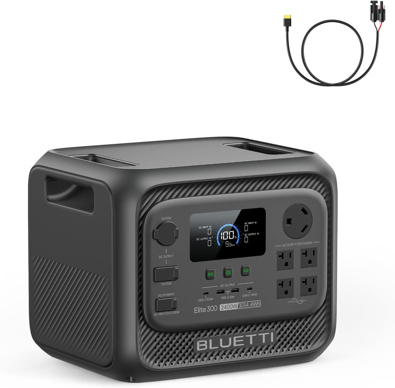 Elite 300 Portable Power Station with Solar Cable, 3014Wh LiFePO4 Battery Backup, 2400W Solar Generator (4800W Surge), 3kWh Compact Emergency RV Outdoor Power with TT-30 RV Port & 12V/30A DC