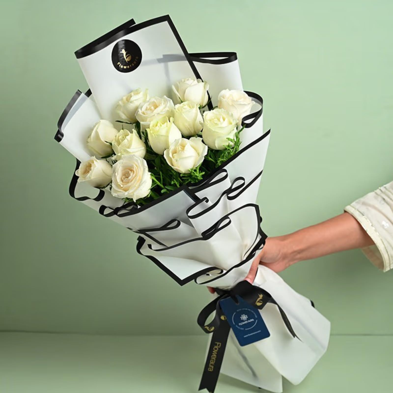 FlowerAura Fresh Live Flower Bouquet of 12 White Roses In Premium Paper For Birthday Gift, Anniversary Gift, Wedding Gift, Mother's Day Gift, Love & Romance Gift, Father's Day Gift (Same Day Delivery)-image-12