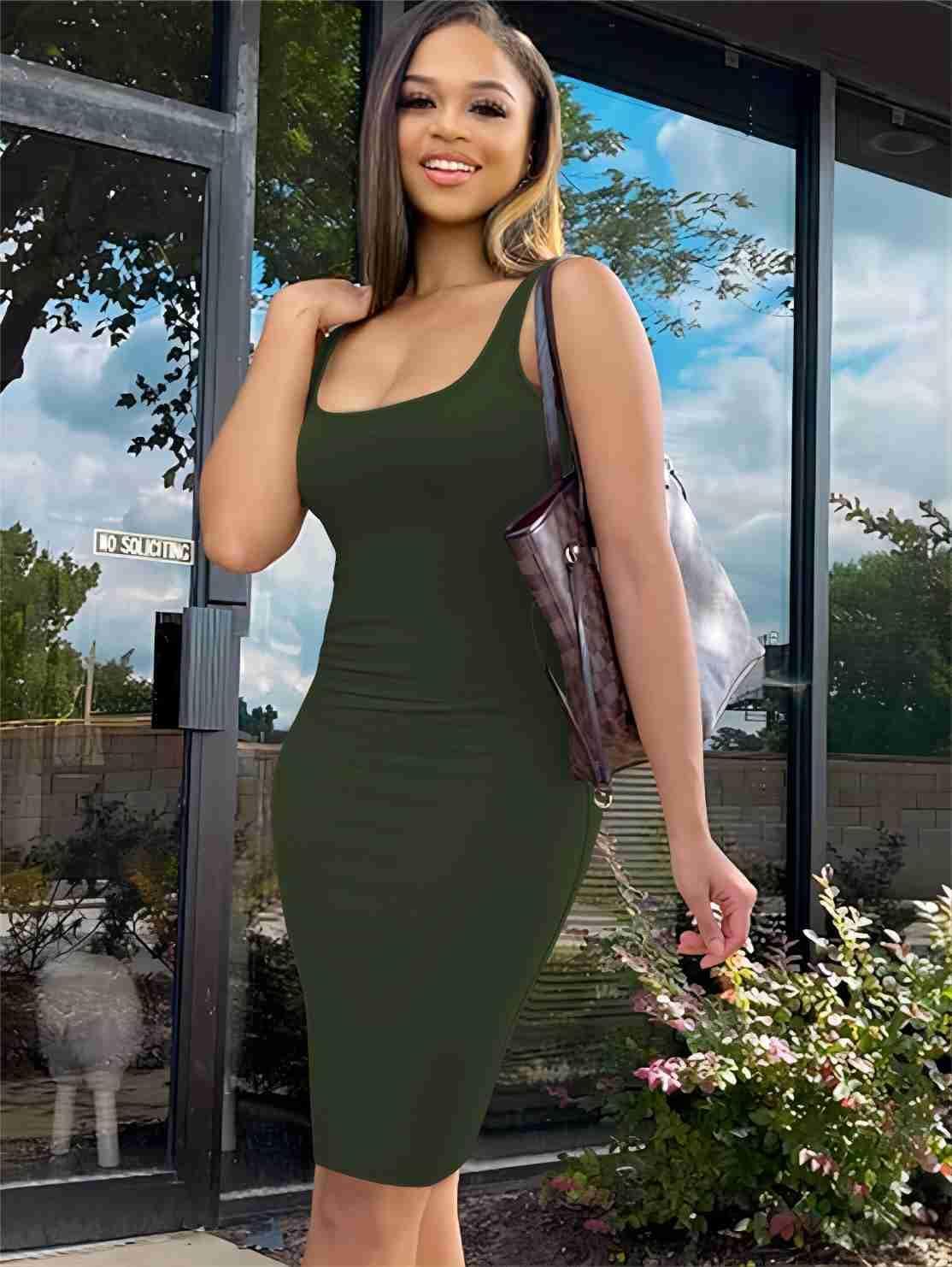 Mrskoala Women Midi Tank Dresses Casual Sexy Club Dress Summer ArmyGreen L - Image 4