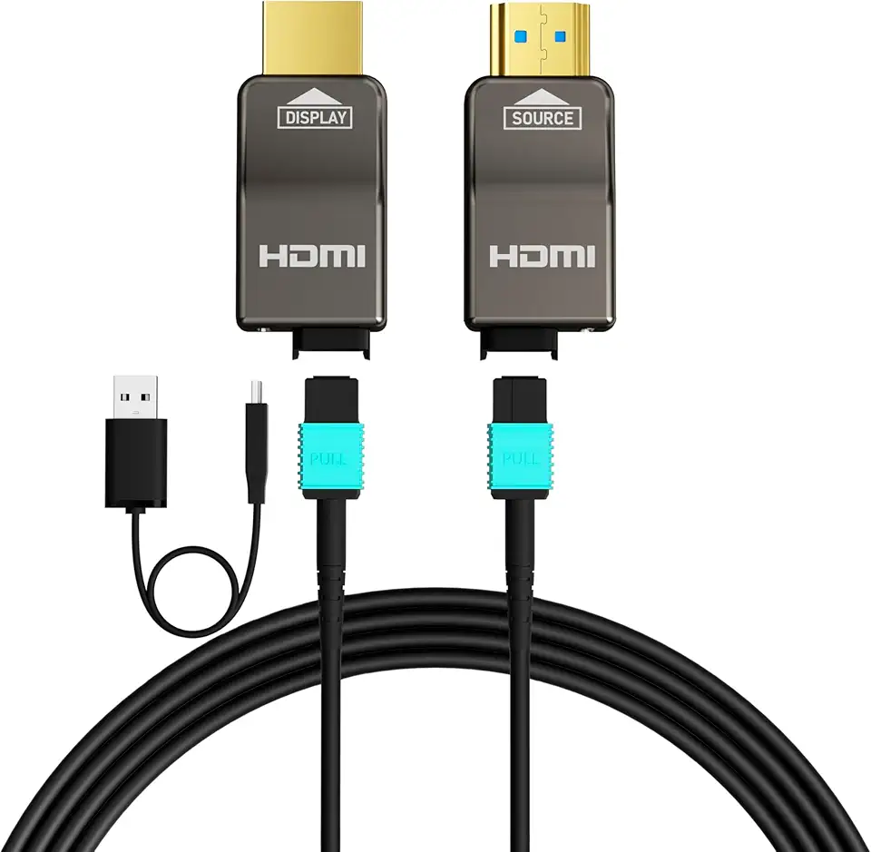 Cabo HDMI 2.1 blindado de fibra ótica 8K removível de 33 pés, velocidade ultra alta 48 Gbps, suporta 8K a 60Hz 4K a 120Hz, HDR dinâmico, eARC, compatível com PS5/Xbox/Blu-ray/TV/monitor
