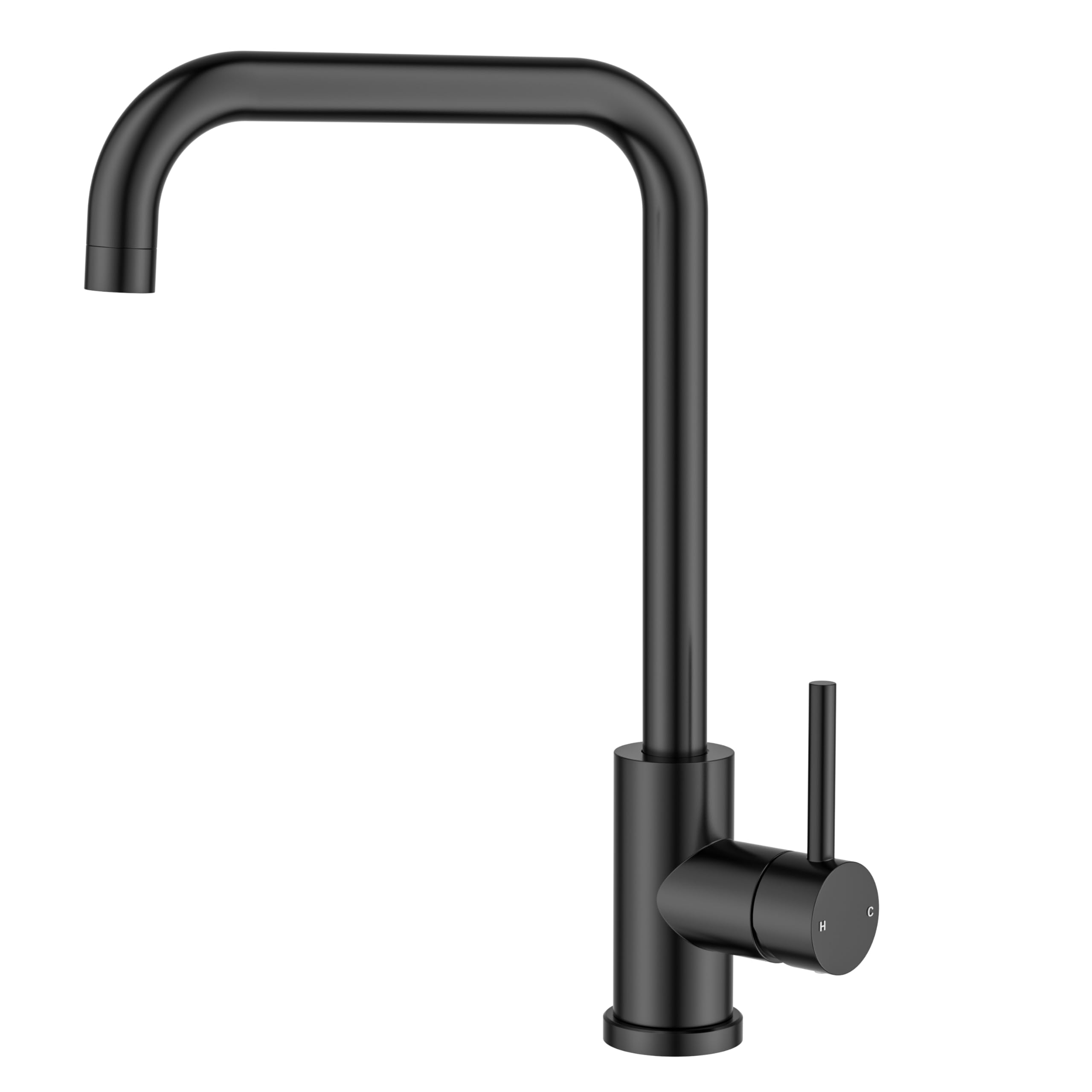 FORIOUS Kitchen Tap Black, Kitchen Sink Taps Mixer, 360 Swive Stainless Steel L Shaped Monobloc 1 Hole with Single Lever, Tap Height 14.6 inch