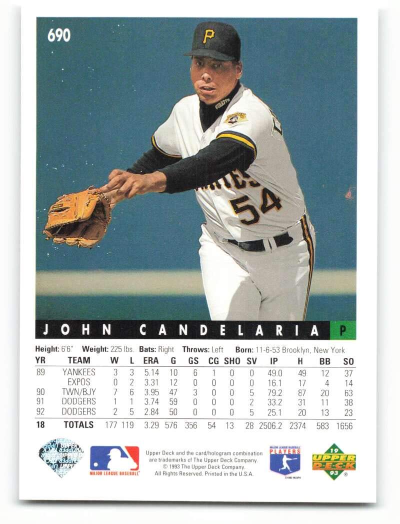 Amazon.com: 1993 Upper Deck #690 John Candelaria NM-MT Pittsburgh