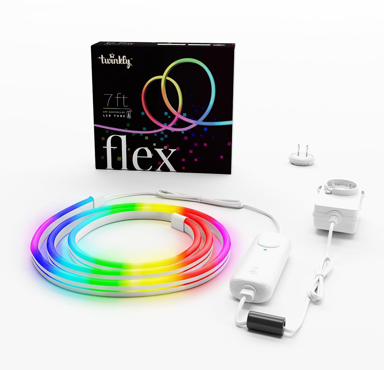 Twinkly Flex 7ft, LED Tube Multi Color, RGB LED Strip Flexible, Compatible with Alexa and Google Home, Gaming Lights, 16 M+ Colors, USB C Powered, App Mapping, White Wire