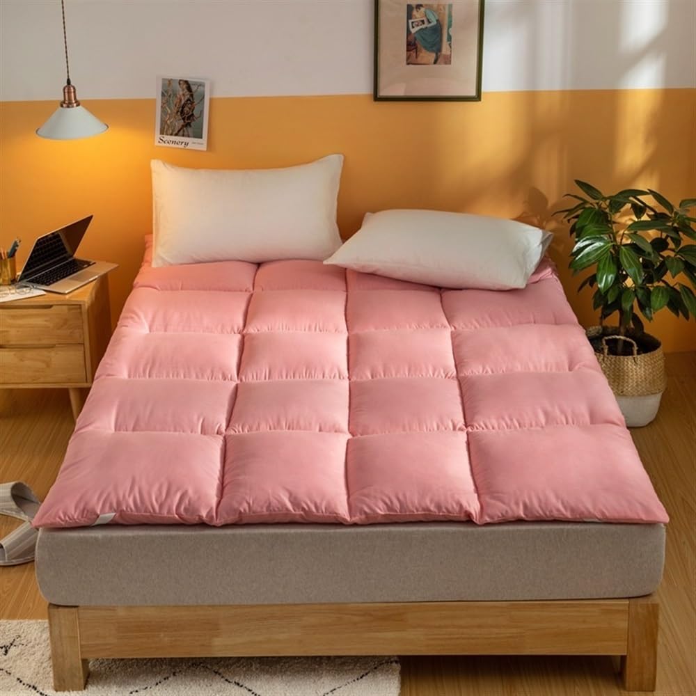 GUOIOOI Futon Mattress Queen Size, Padded Japanese Floor Mattress Quilted Bed Mattress Topper, Portable Dormitory Tatami Mat,Roll Up Floor Lounger Bed(Pink,Twin)