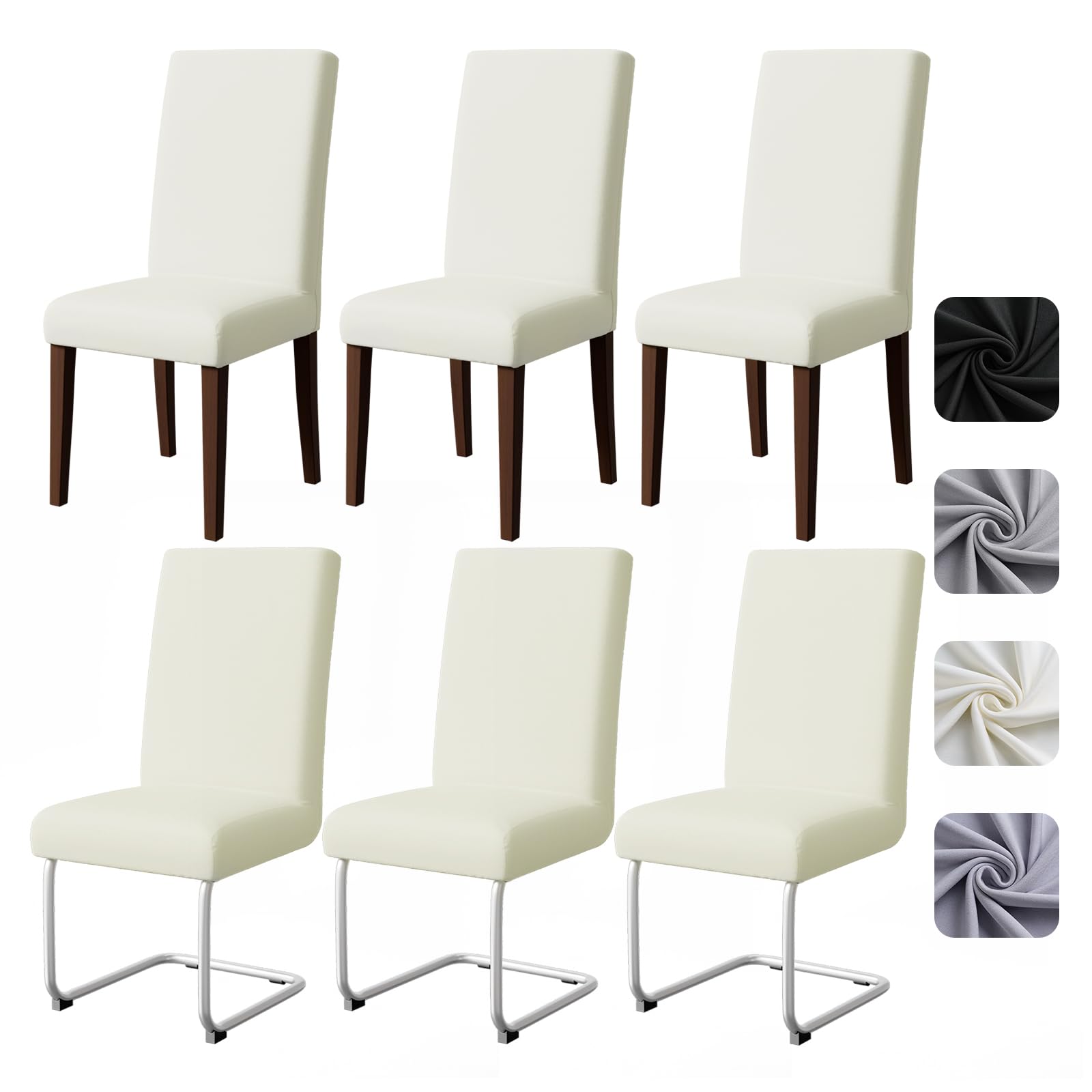 Pacok Dining Room Chair Covers Set of 6,Stretch Dining Chair Slipcovers Elastic Removable Washable Seat Covers for Hotel Kitchen Banquet Ceremony(Beige)