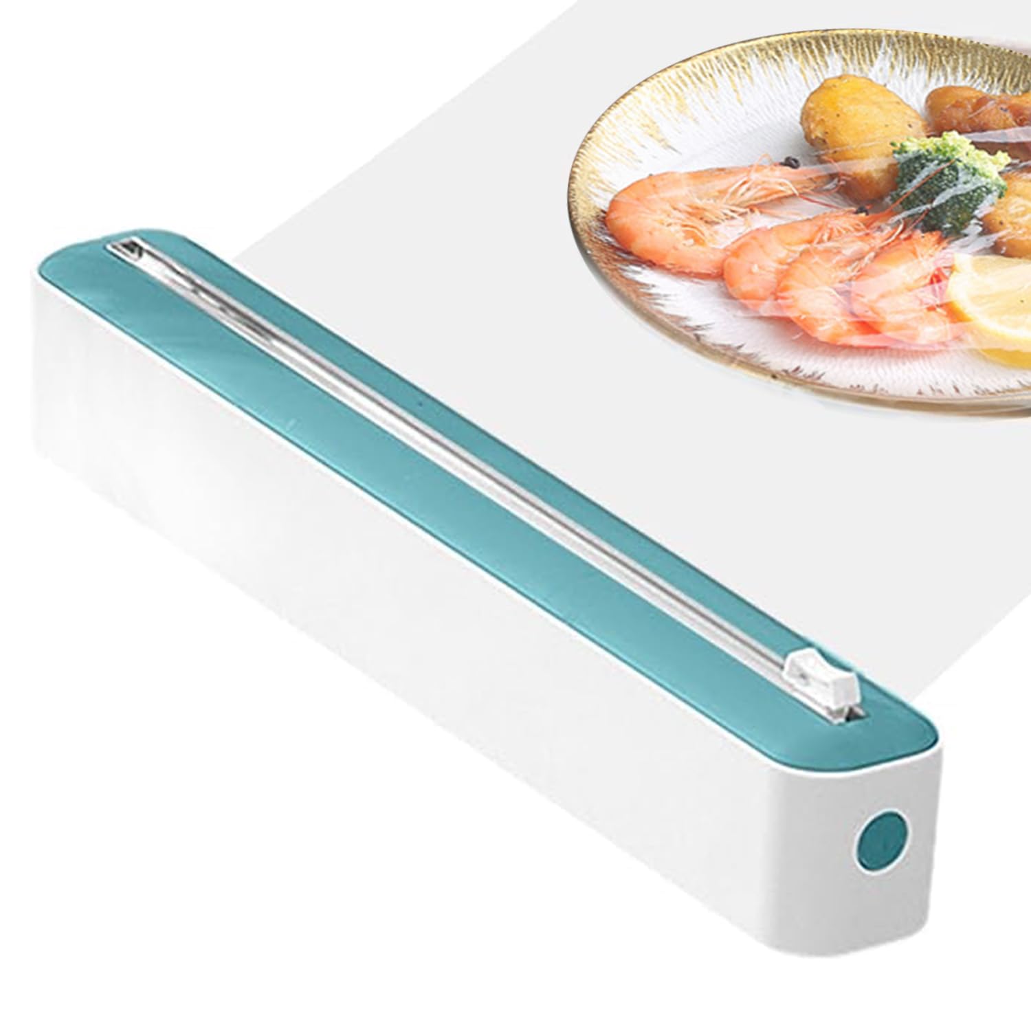 2 in 1 Plastic Wrap Organizer and Cutter, Plastic Wrap Dispenser with Cutter, Aluminum Foil and Cling Film Dispenser for Kitchen, Clingfilm Roll Holder Dispenser for Home, Kitchen, Restaurant (Green)