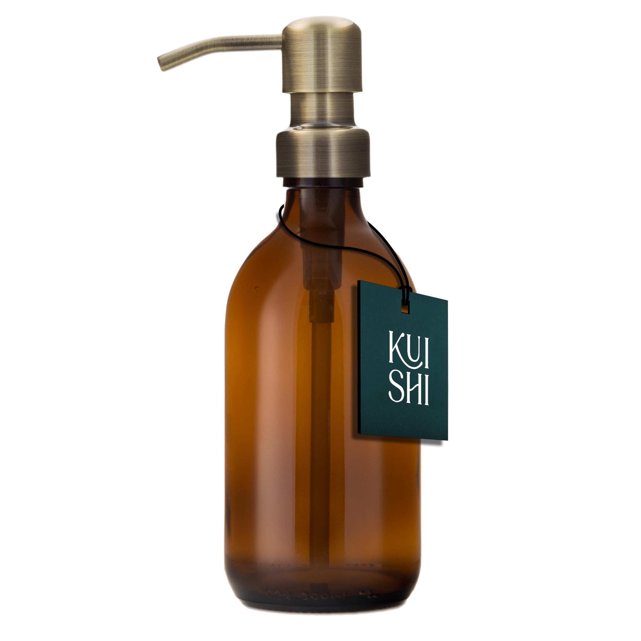 Kuishi Gold Glass Soap Dispenser With Stainless Steel Pump - 300Ml Refillable Bpa-Free Hand Soap Dispenser For Kitchen & Bathroom, Amber