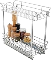 Vista 3 de OCG Organizador de gabinete deslizante para gabinete estrecho (9 pulgadas de ancho x 17 pulgadas de profundidad), estantes extraíbles de 2 niveles