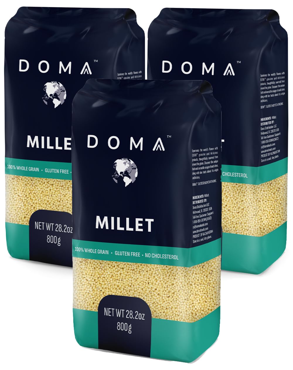 DOMA Millet 5.28lb (3x1.76lb) - Gluten-Free Whole Grain Superfood, Great for Grain Bowl, Hot Cereal, Porridge, Salads, Side Dishes, Puddings, Non-GMO