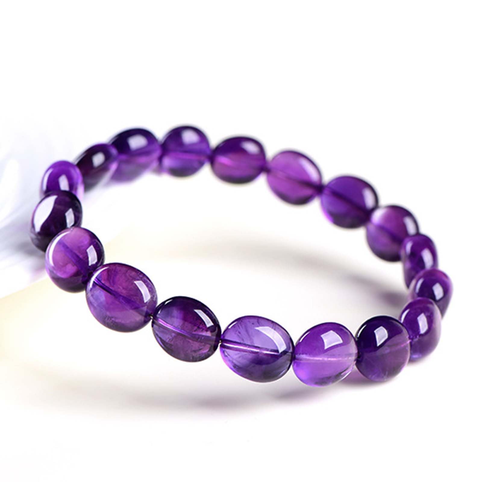 Pulsera de Cuentas en Forma de Huevo de Amatista Natural