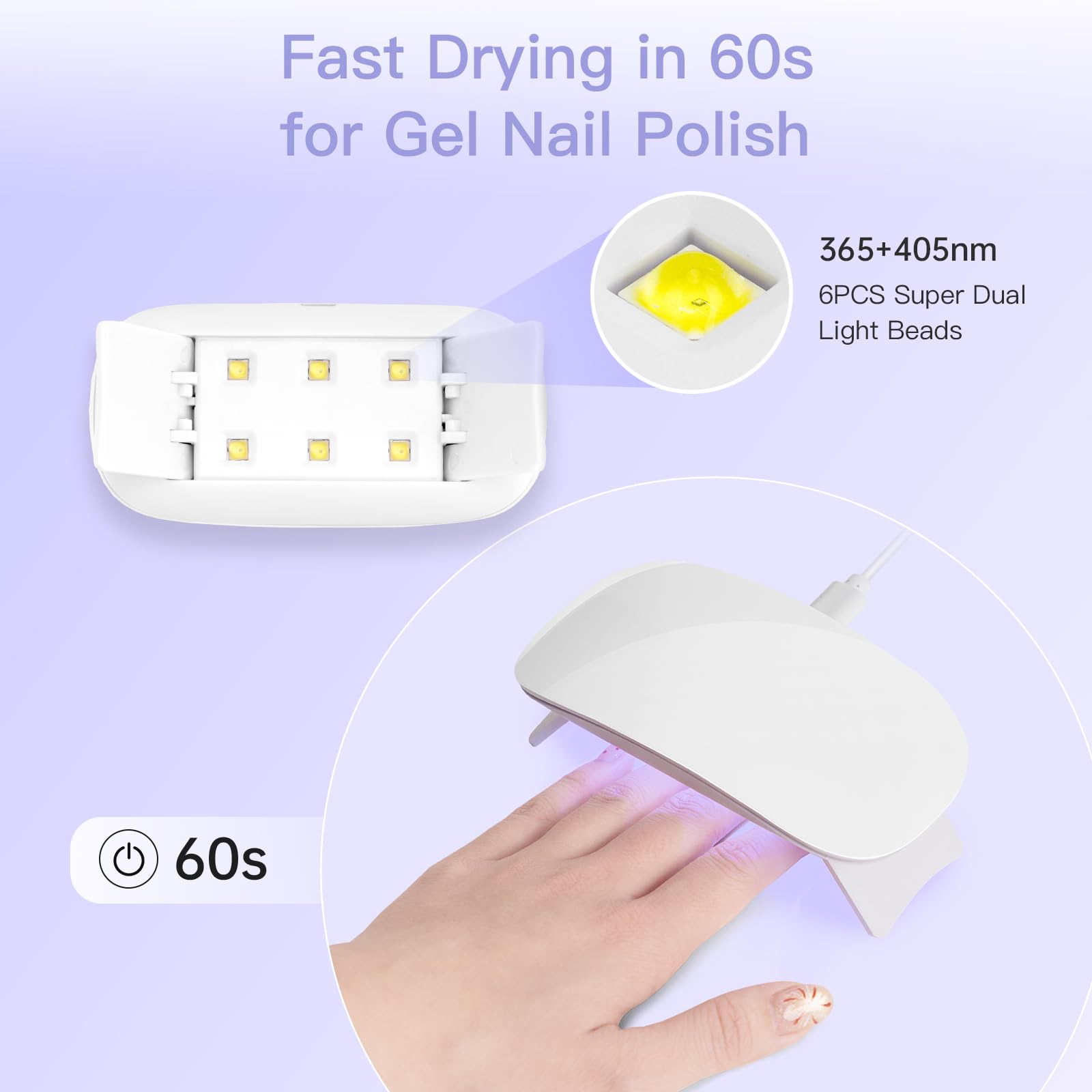 Madenia Mini lampada UV LED Unghie, 6W USB Portatile Lampada Unghie, Mini Lampada UV con 60s Timer, Fornetto Unghie Semipermanente per Smalto Gel, Shellact per Principianti (Bianco)