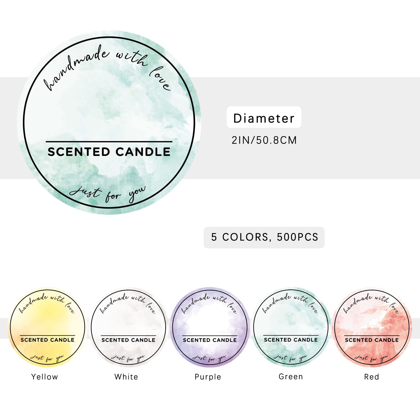 Joyfulmap 500pcs Preprinted Scented Candle Labels, 5 Watercolors Handmade with Love Stickers - Image 3