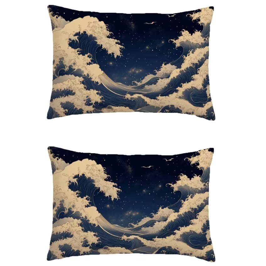 Housse coussin exterieur bleu marine imperméable l-m287 avec impression rétro double face