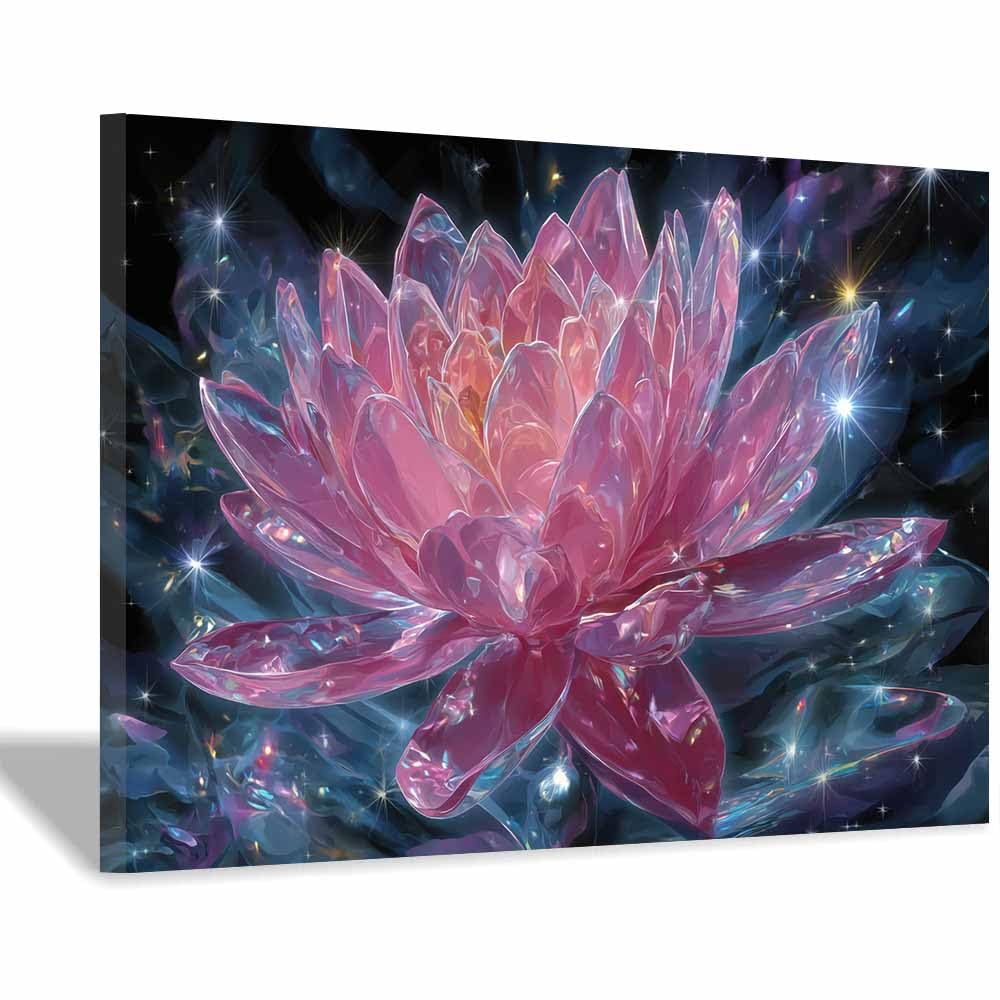 ZAMAEIU Natural Scenery Painting Crystal Lotuss unfurls Pictures Artwork, Contemporary Wall Art Large Size, Room Aesthetic Home Decor,Living Room,Bedroom(pink)-30x50cm Framed
