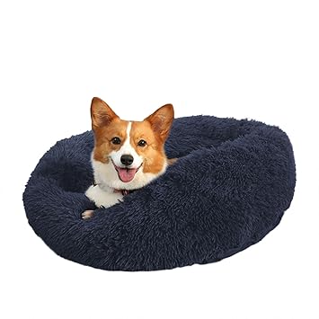 BinetGo Dog Bed Cat Bed Cushion Bed Faux Fur Self-Warming Cat and Dog Bed Cushion Small Medium Large Dog Kennels for Joint-Relief and Improved Sleep - Machine Washable, Waterproof Bottom (Navy-Large)